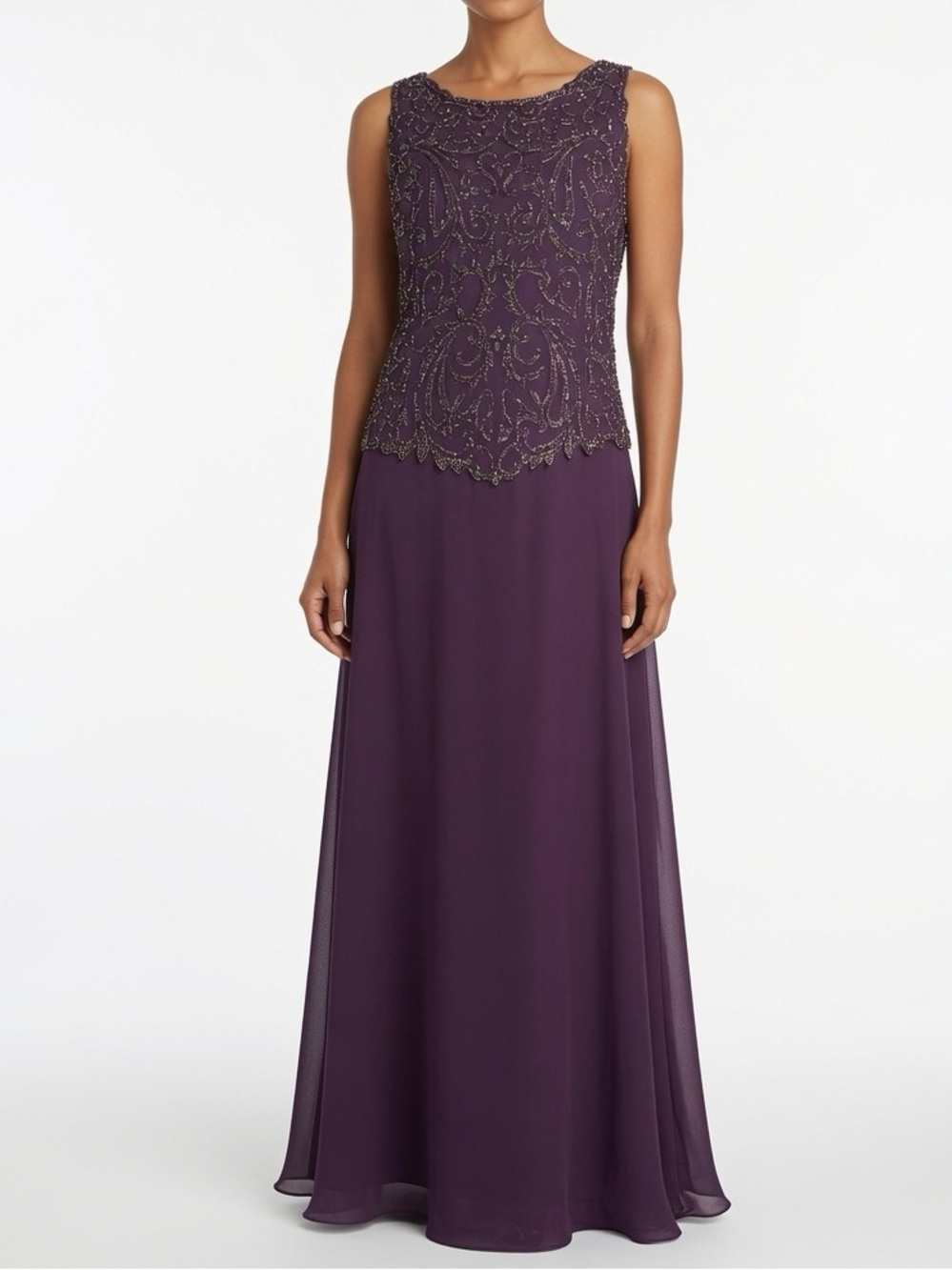 J Kara beaded bodice gown often styled sleeveless mock two-piece dress 14